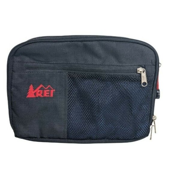 REI Handbags - Vintage REI Waist Fanny Pack Hiking Bag Black Blue Zippers Adjustable